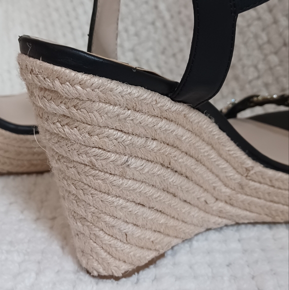 Fergalicious Wedge black silver and gems buckle open toe sandle women size 9 - Picture 6 of 12